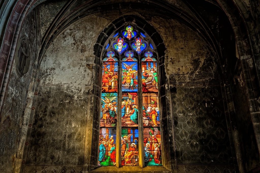 stained glass window on an old church wall