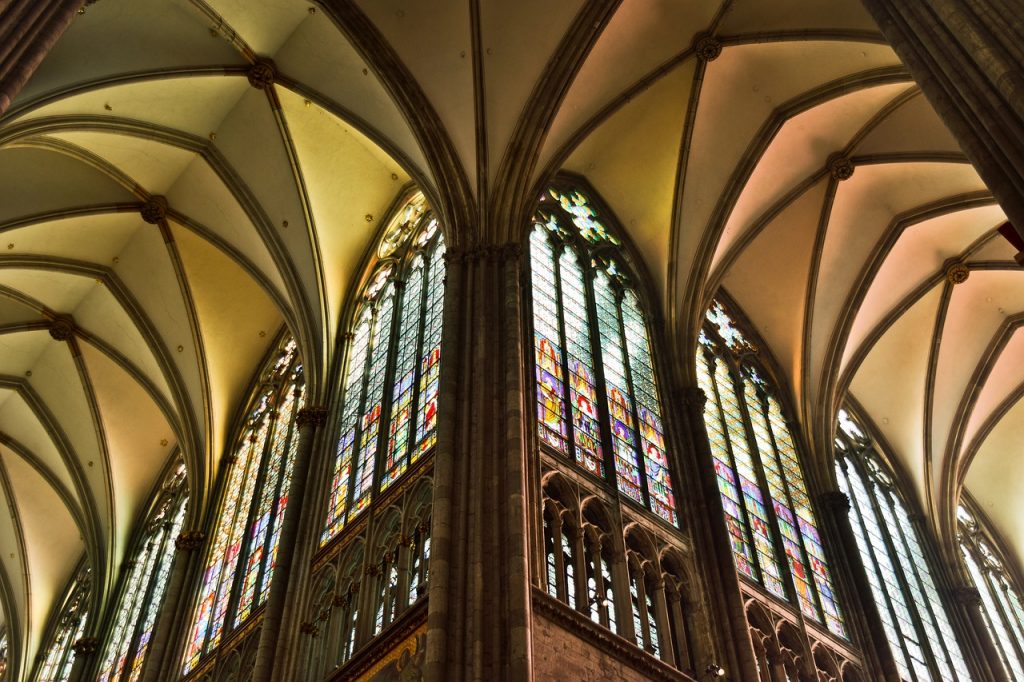 a corner of stained glass windows