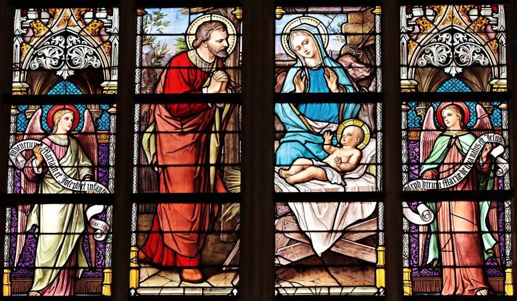Christmas represented in stained glass