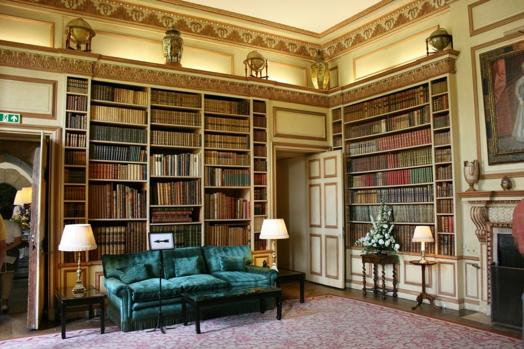 sofa in a library