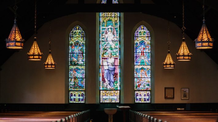 three stained glass windows
